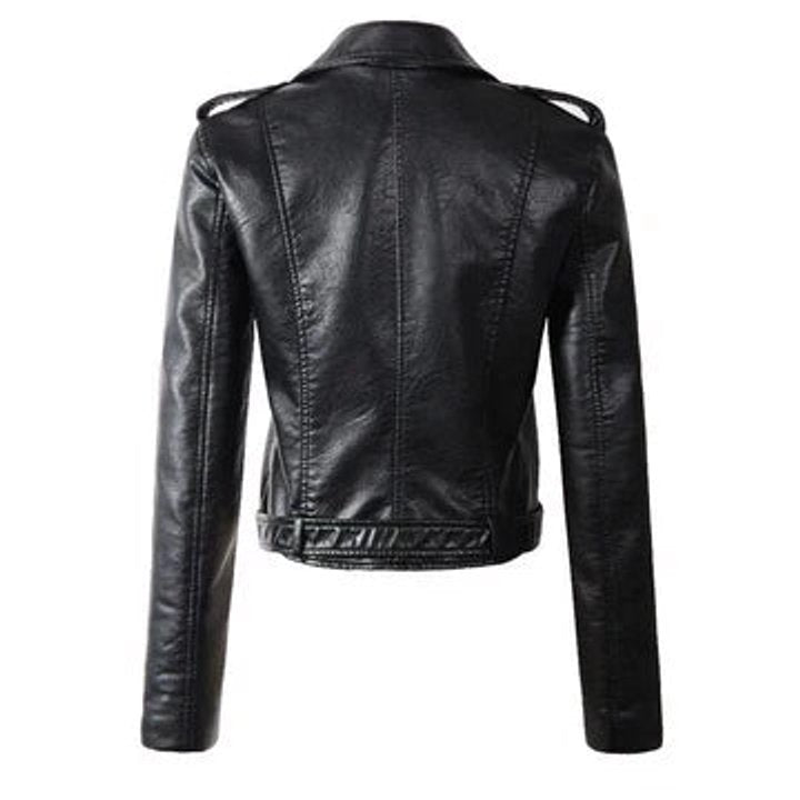 ELIZA & MAREN | CROPPED BELTED MOTO JACKET FOR WOMEN