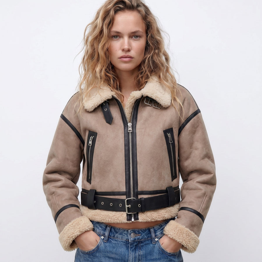 ELIZA & MAREN | CROPPED BELTED AVIATOR JACKET FOR WOMEN