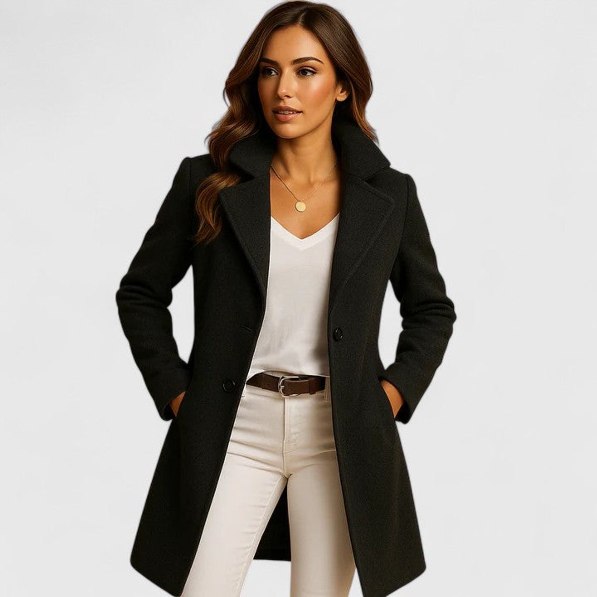 ELIZA & MAREN | NOTCH LAPEL LONG COAT FOR WOMEN