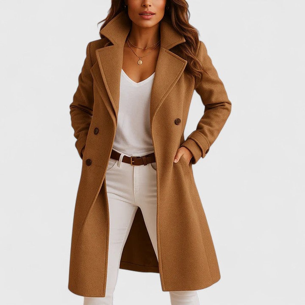 ELIZA & MAREN | NOTCH LAPEL LONG COAT FOR WOMEN