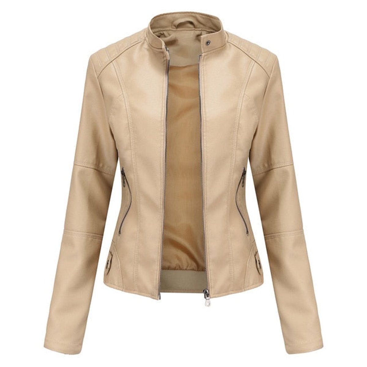 ELIZA & MAREN | STAND COLLAR MOTO JACKET FOR WOMEN