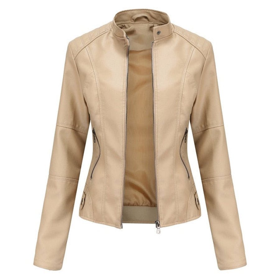 ELIZA & MAREN | STAND COLLAR MOTO JACKET FOR WOMEN