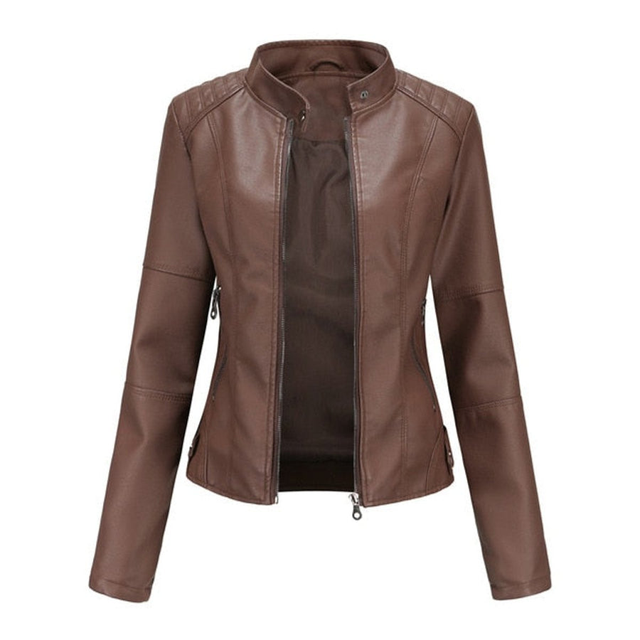 ELIZA & MAREN | STAND COLLAR MOTO JACKET FOR WOMEN