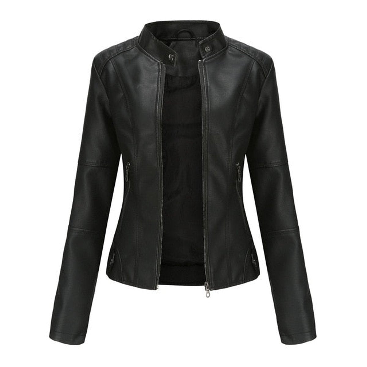 ELIZA & MAREN | STAND COLLAR MOTO JACKET FOR WOMEN