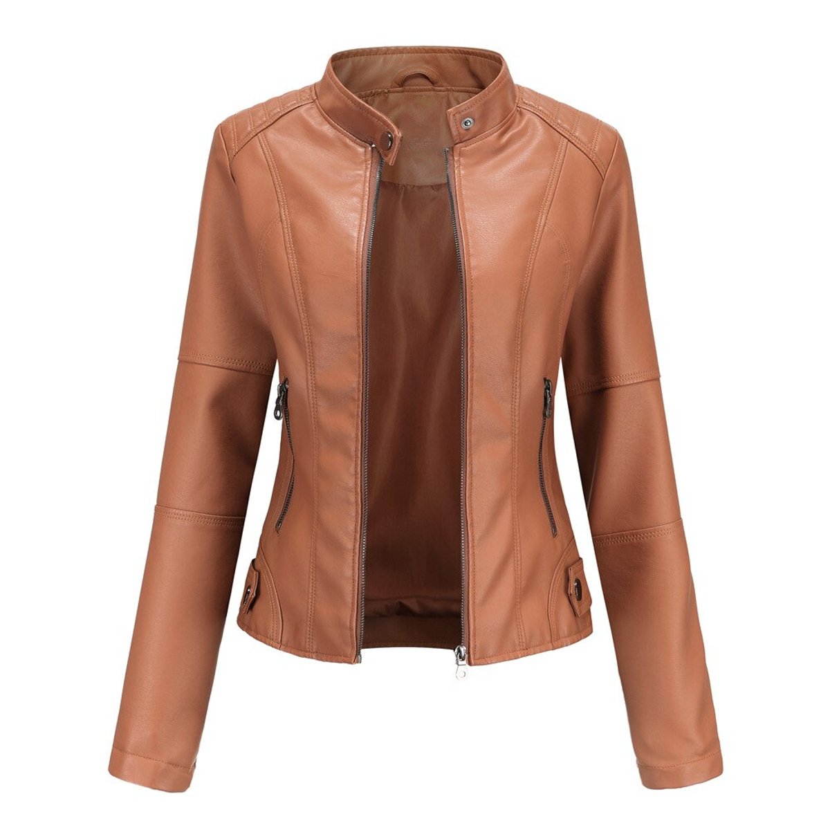 ELIZA & MAREN | STAND COLLAR MOTO JACKET FOR WOMEN