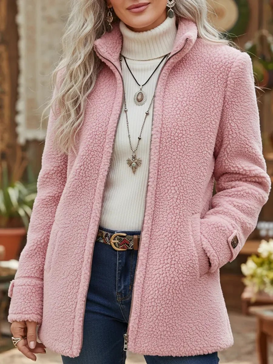 ELIZA & MAREN | PLUSH STAND COLLAR COAT FOR WOMEN