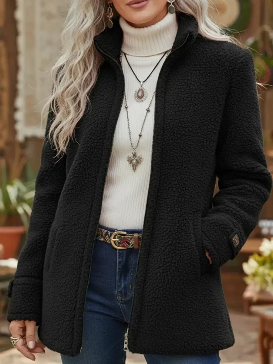 ELIZA & MAREN | PLUSH STAND COLLAR COAT FOR WOMEN