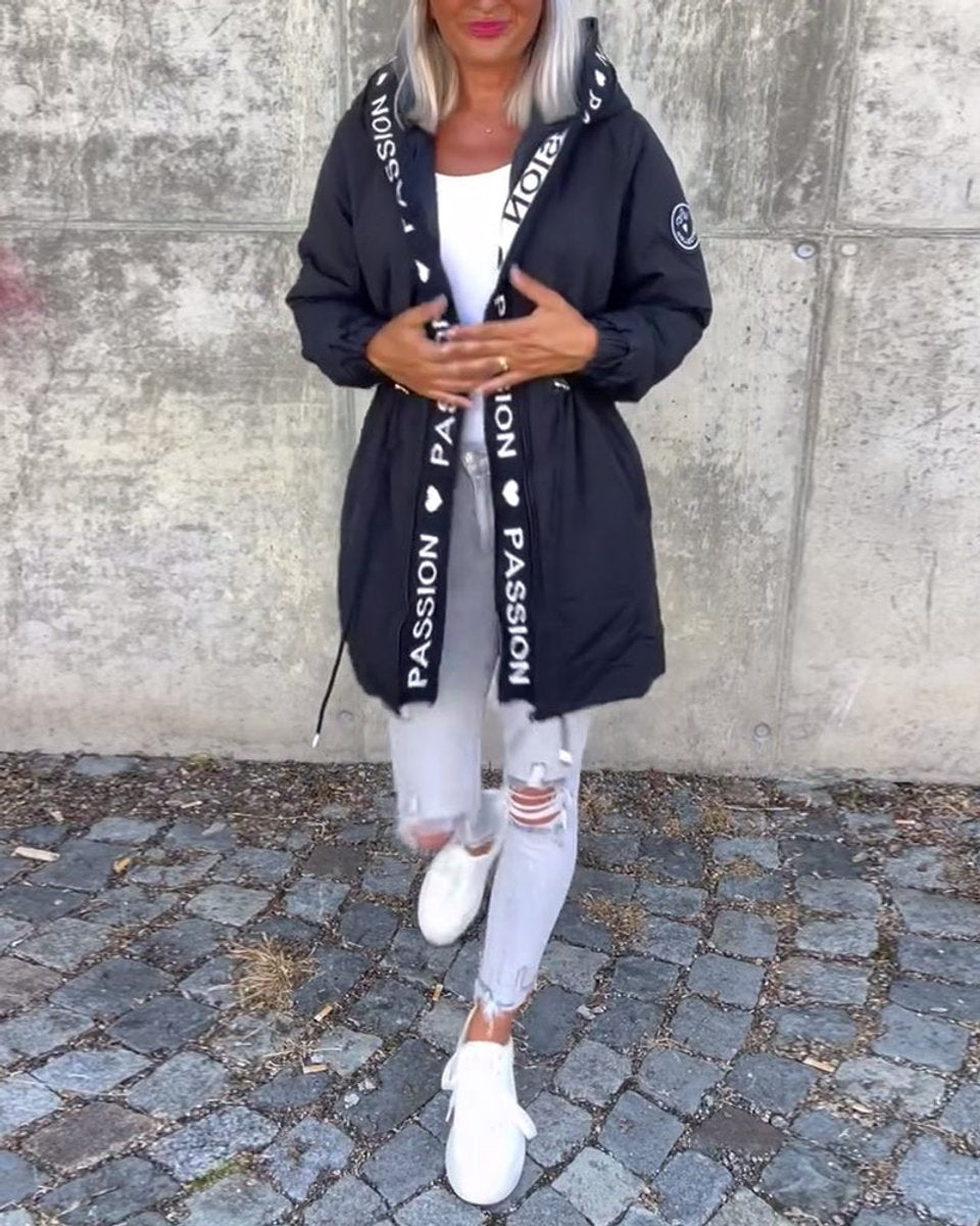 ELIZA & MAREN | HOODED DRAWSTRING MIDI PARKA FOR WOMEN