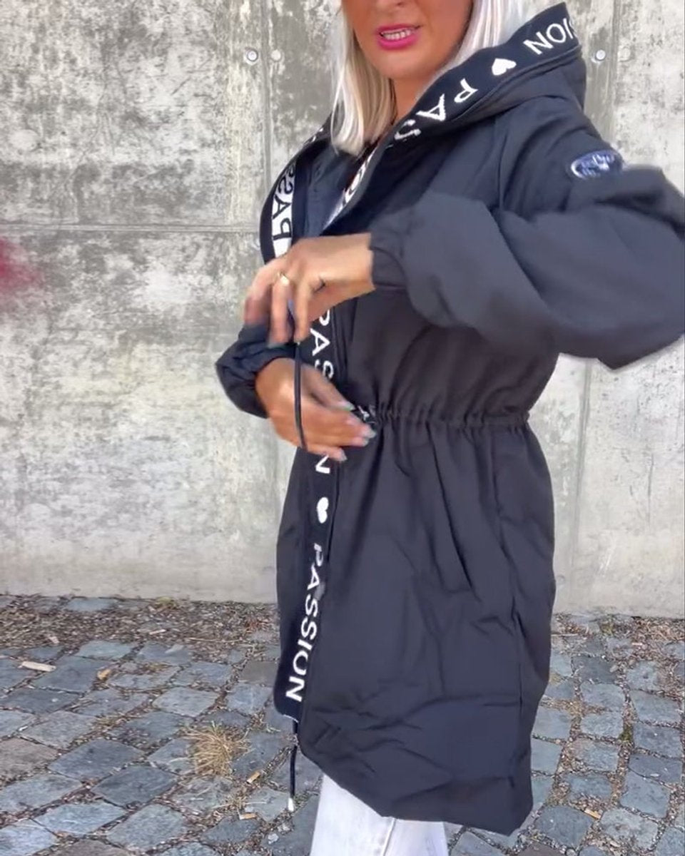 ELIZA & MAREN | HOODED DRAWSTRING MIDI PARKA FOR WOMEN