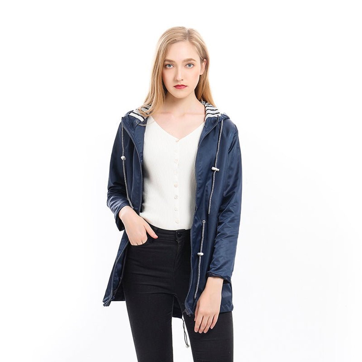 ELIZA & MAREN | HOODED DRAWSTRING RAIN COAT FOR WOMEN