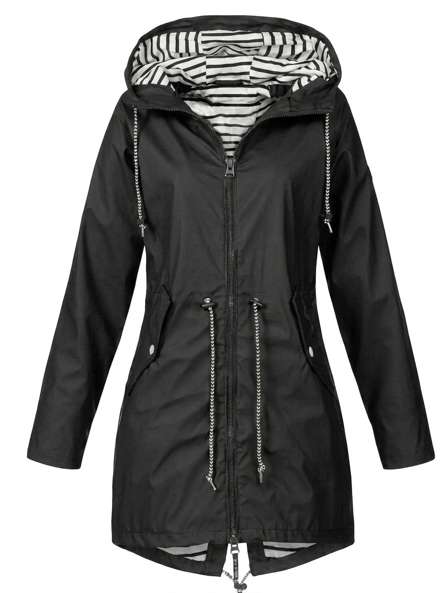ELIZA & MAREN | HOODED DRAWSTRING RAIN COAT FOR WOMEN