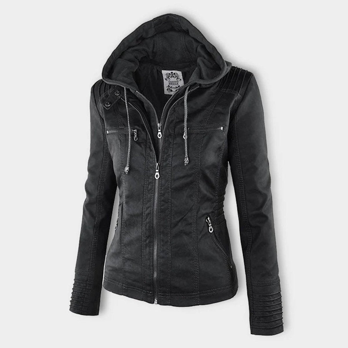 ELIZA & MAREN | REMOVABLE HOOD MOTO JACKET FOR WOMEN
