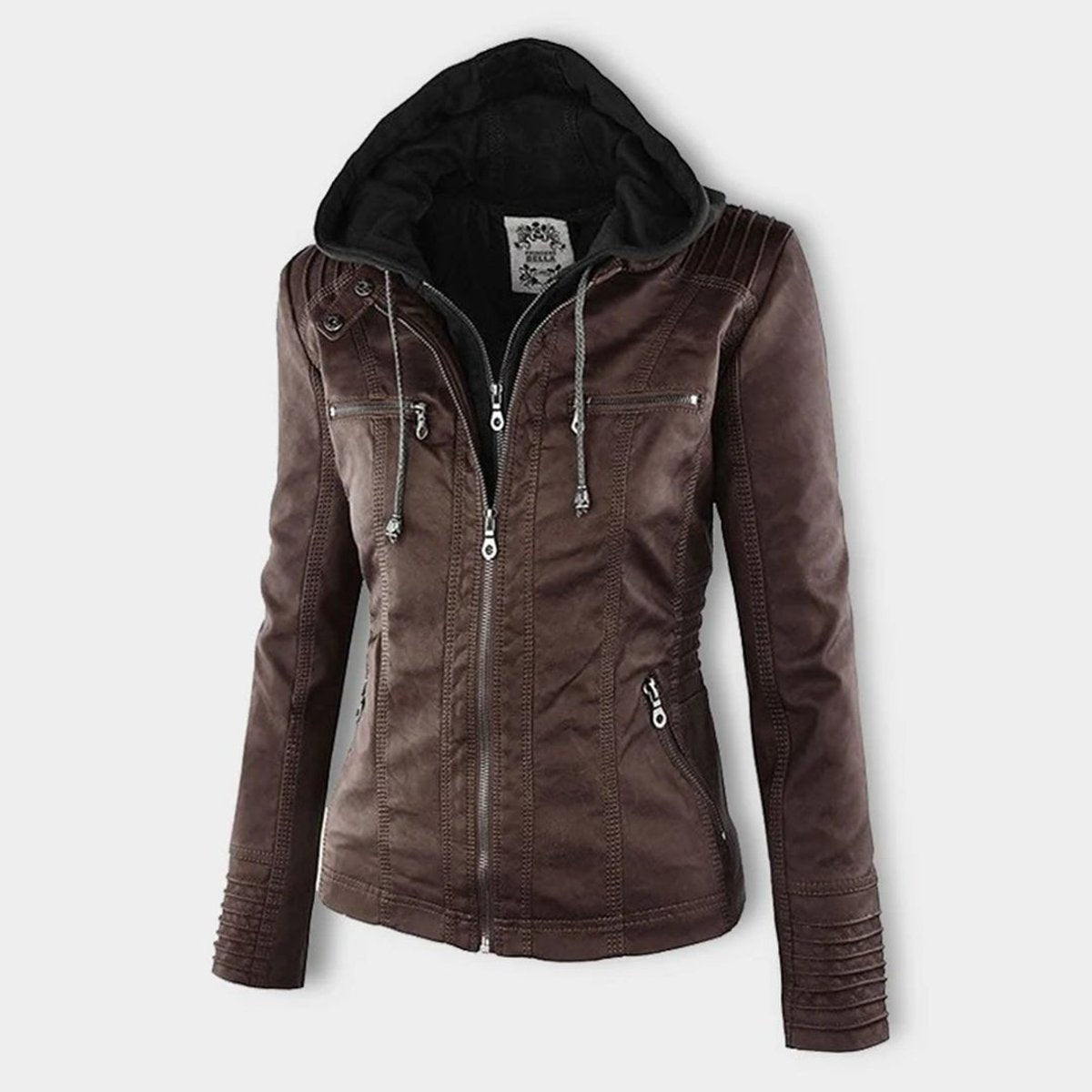 ELIZA & MAREN | REMOVABLE HOOD MOTO JACKET FOR WOMEN