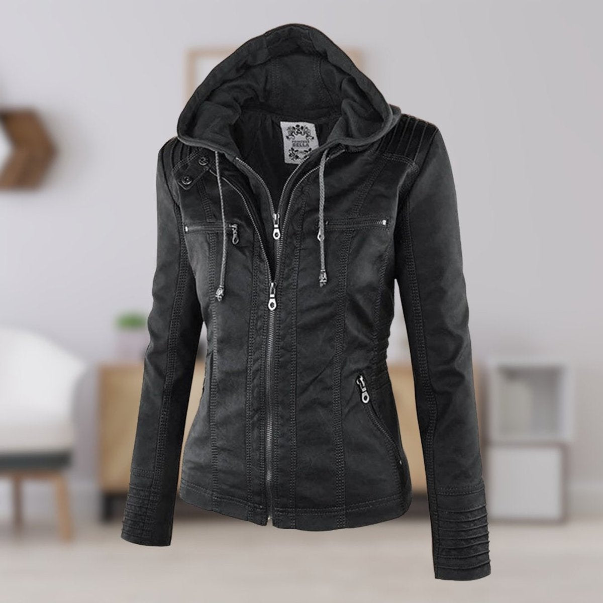 ELIZA & MAREN | REMOVABLE HOOD MOTO JACKET FOR WOMEN