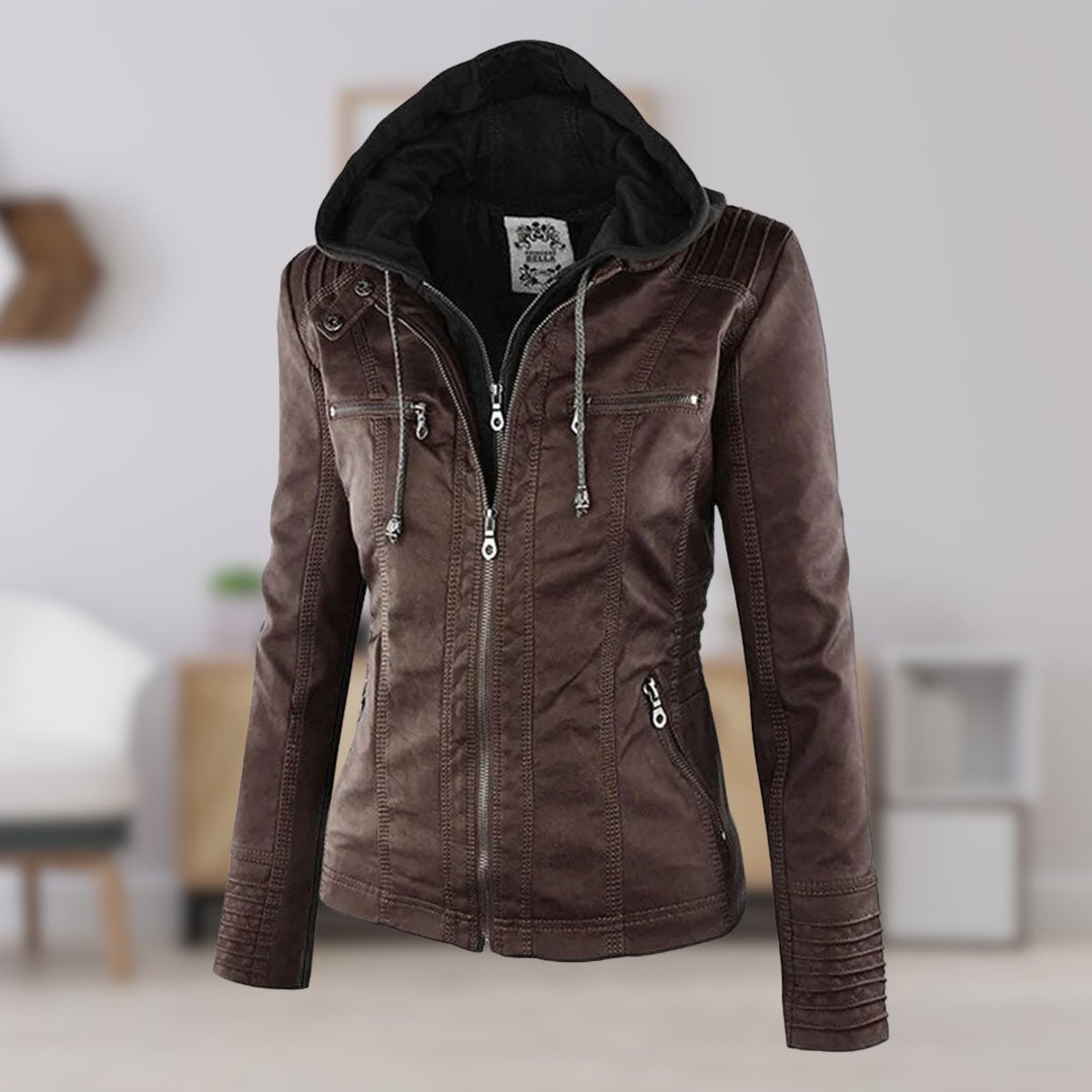 ELIZA & MAREN | REMOVABLE HOOD MOTO JACKET FOR WOMEN
