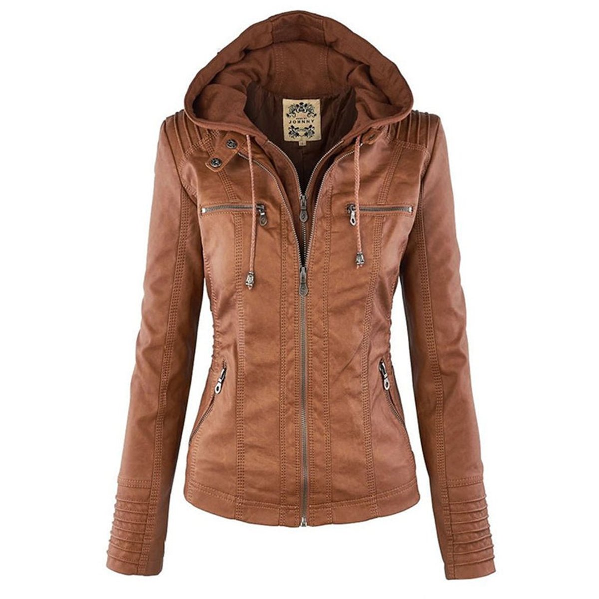 ELIZA & MAREN | REMOVABLE HOOD MOTO JACKET FOR WOMEN