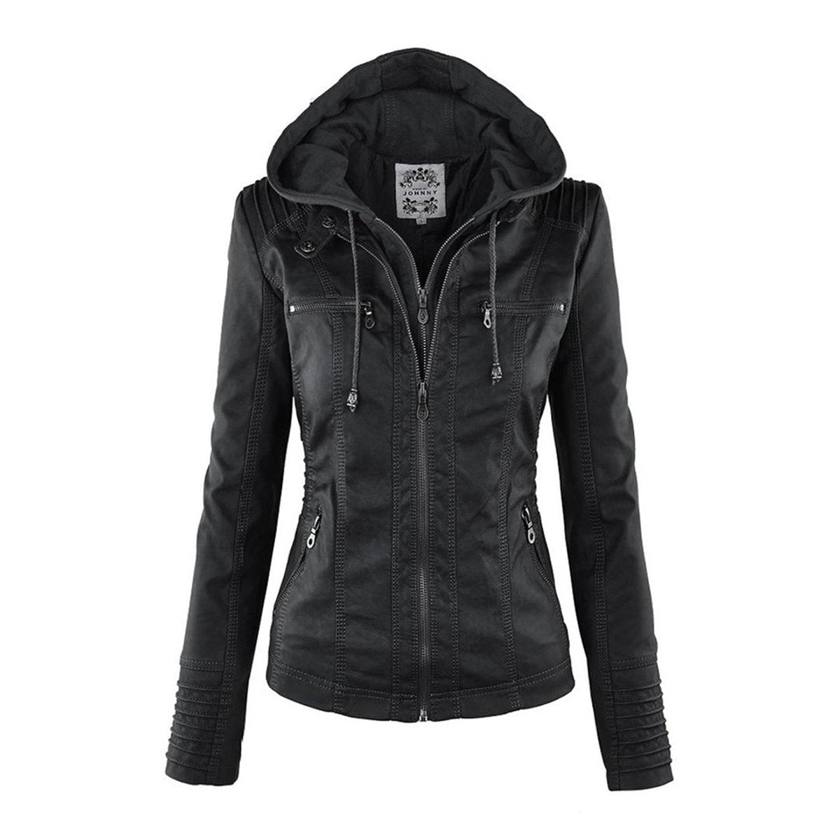 ELIZA & MAREN | REMOVABLE HOOD MOTO JACKET FOR WOMEN