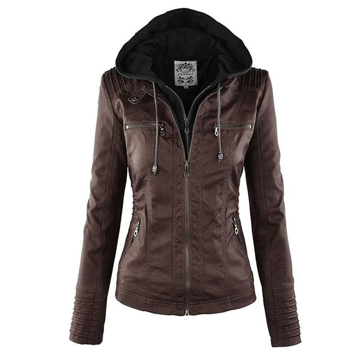ELIZA & MAREN | REMOVABLE HOOD MOTO JACKET FOR WOMEN
