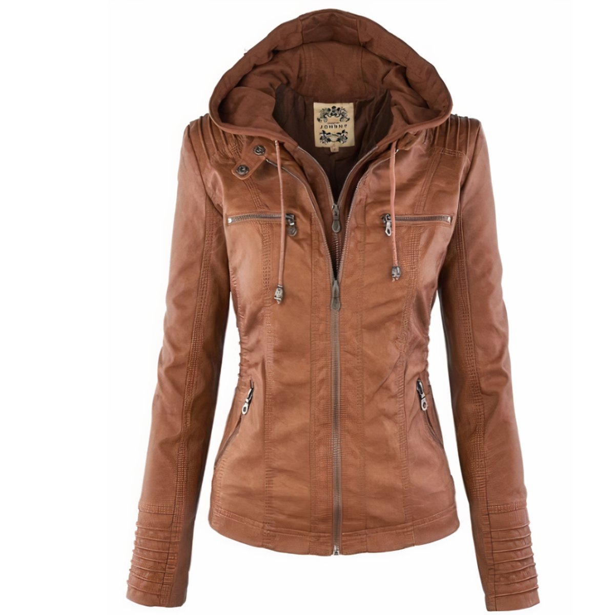ELIZA & MAREN | REMOVABLE HOOD MOTO JACKET FOR WOMEN