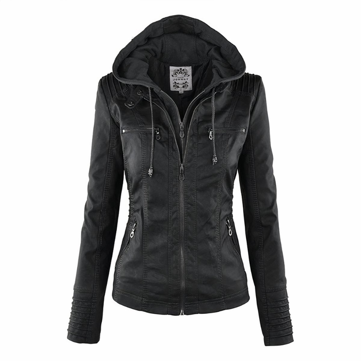 ELIZA & MAREN | REMOVABLE HOOD MOTO JACKET FOR WOMEN