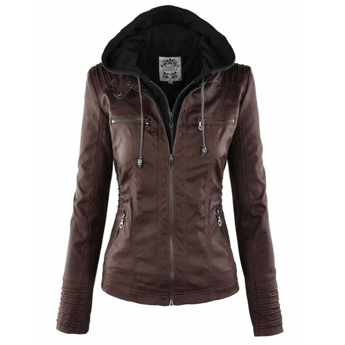 ELIZA & MAREN | REMOVABLE HOOD MOTO JACKET FOR WOMEN