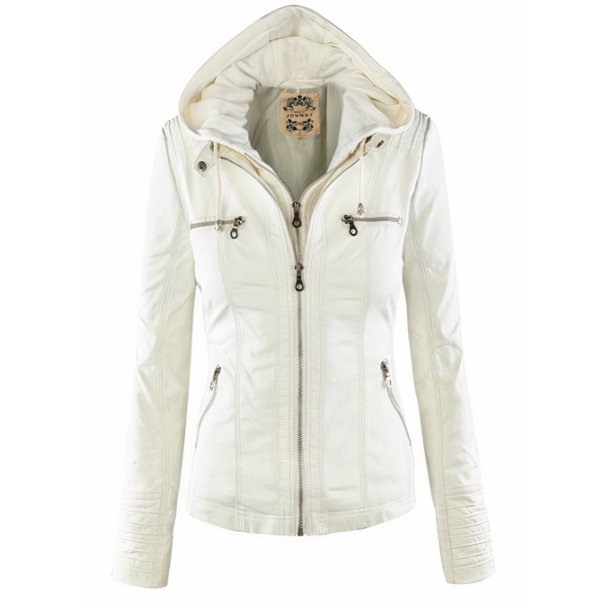 ELIZA & MAREN | REMOVABLE HOOD MOTO JACKET FOR WOMEN
