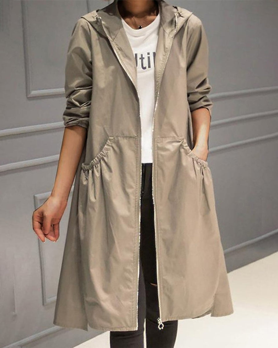 ELIZA & MAREN | HOODED ZIP TRENCH COAT FOR WOMEN