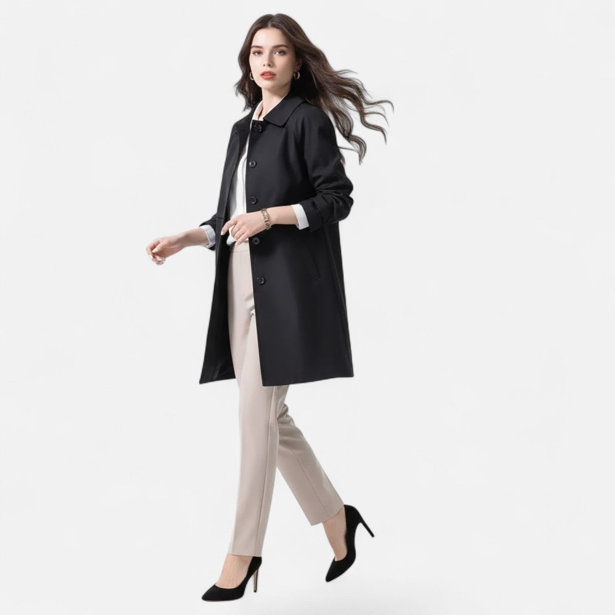 ELIZA & MAREN | SHAPED MID-LENGTH BUTTON COAT FOR WOMEN