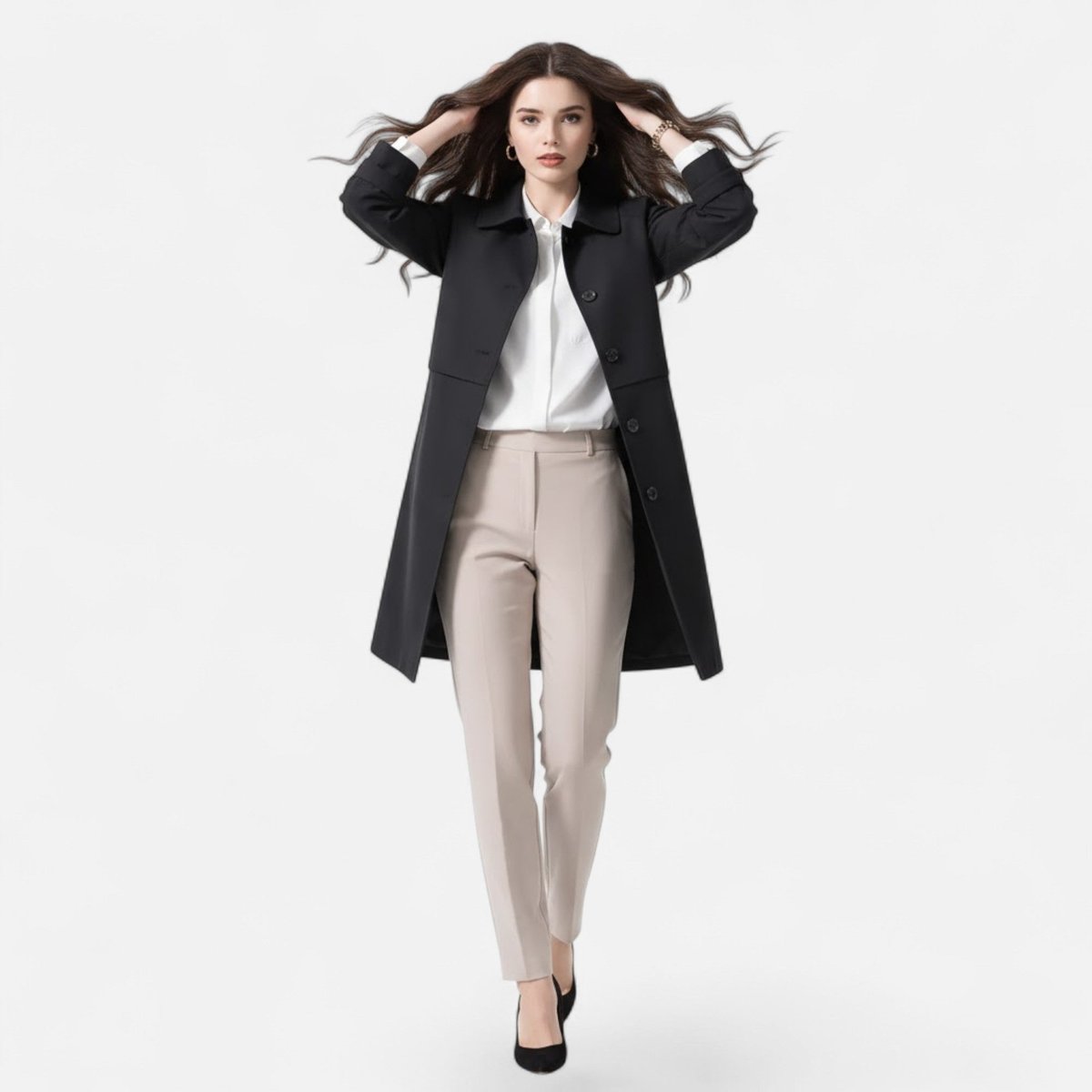 ELIZA & MAREN | SHAPED MID-LENGTH BUTTON COAT FOR WOMEN