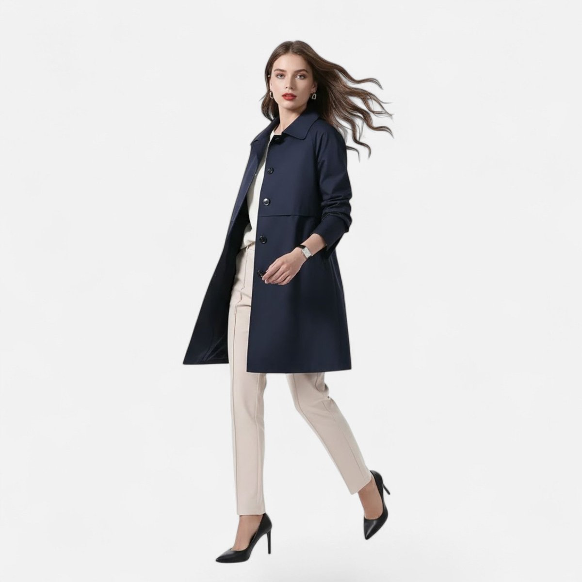 ELIZA & MAREN | SHAPED MID-LENGTH BUTTON COAT FOR WOMEN