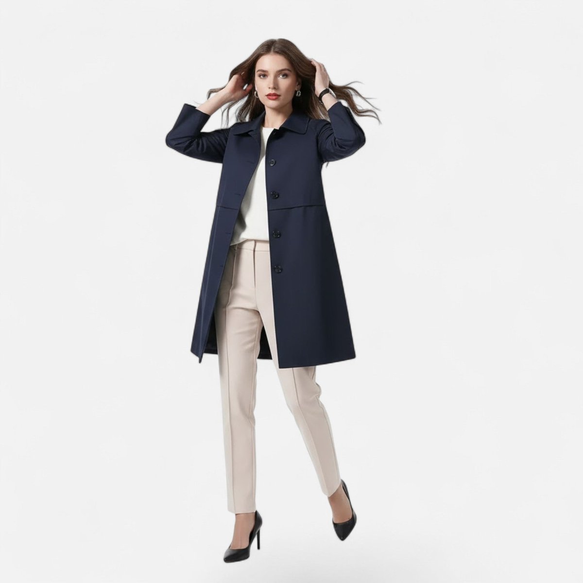 ELIZA & MAREN | SHAPED MID-LENGTH BUTTON COAT FOR WOMEN