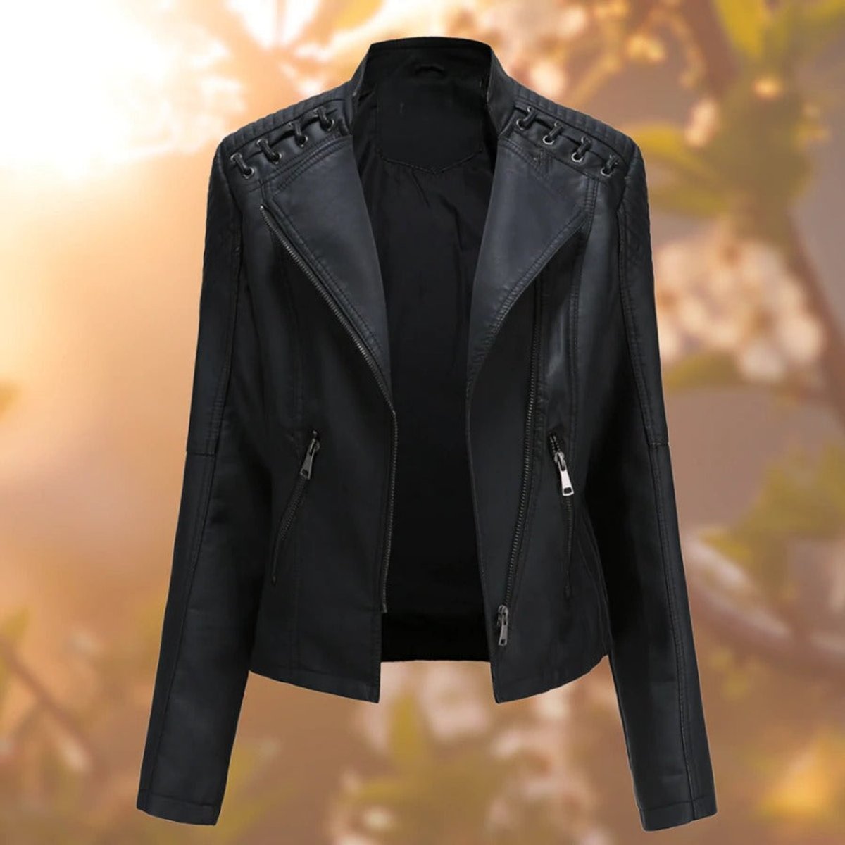 ELIZA & MAREN | SEAMED ZIP MOTO JACKET FOR WOMEN