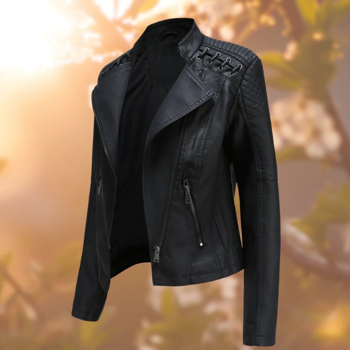 ELIZA & MAREN | SEAMED ZIP MOTO JACKET FOR WOMEN
