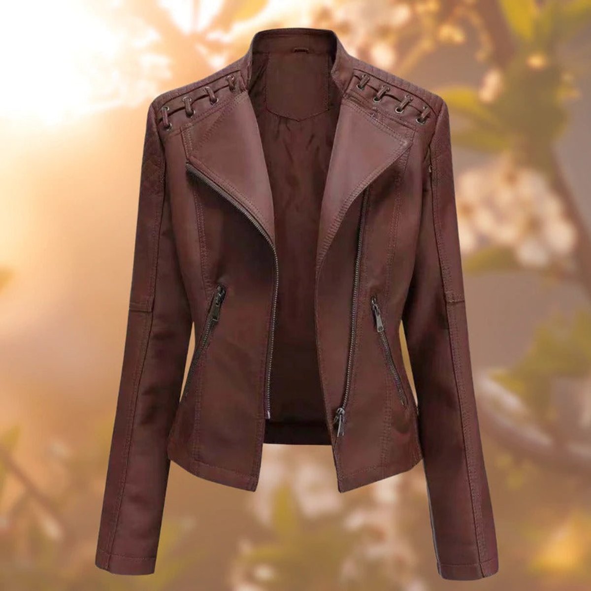 ELIZA & MAREN | SEAMED ZIP MOTO JACKET FOR WOMEN