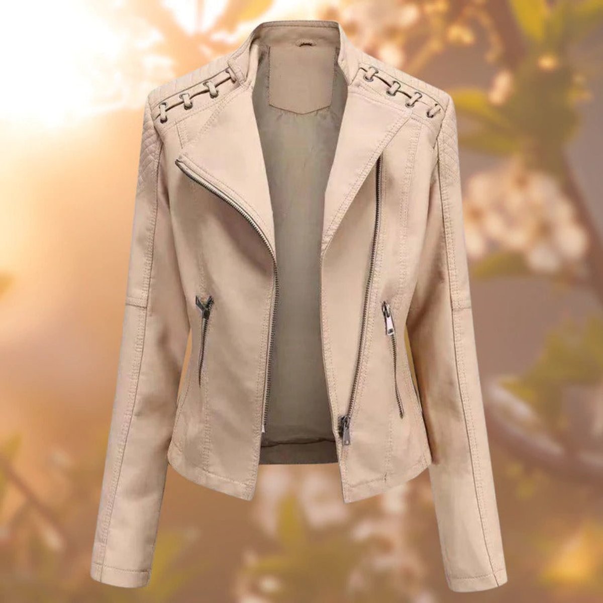 ELIZA & MAREN | SEAMED ZIP MOTO JACKET FOR WOMEN