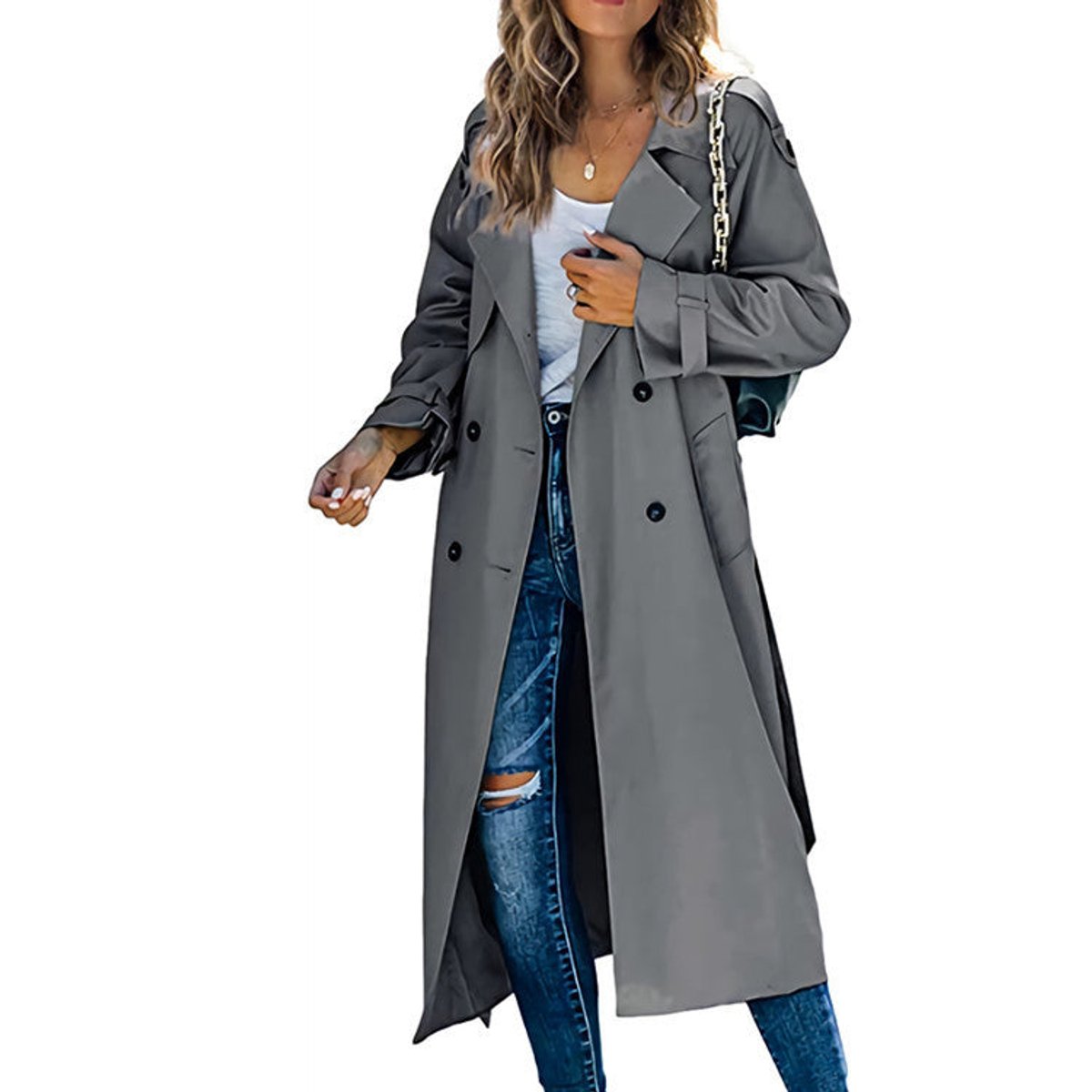 ELIZA & MAREN | LONGLINE TIE WAIST TRENCH FOR WOMEN
