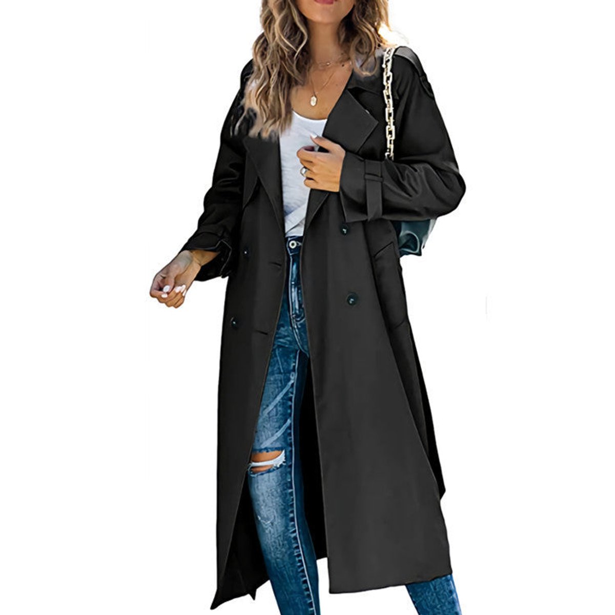 ELIZA & MAREN | LONGLINE TIE WAIST TRENCH FOR WOMEN