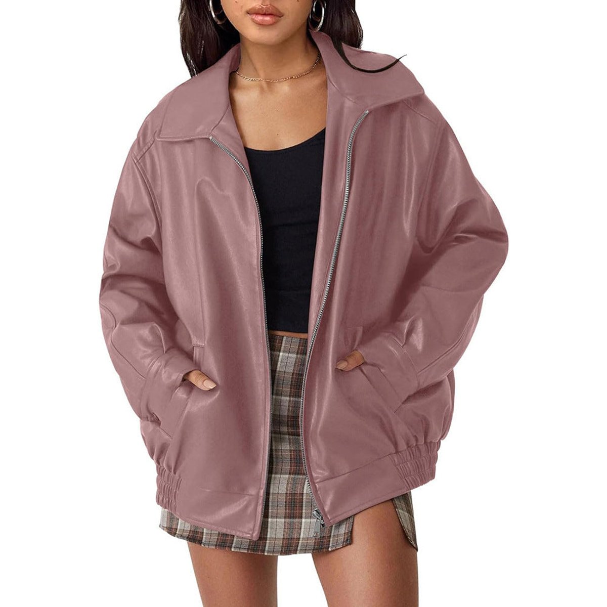ELIZA & MAREN | RELAXED ZIP BOMBER JACKET FOR WOMEN