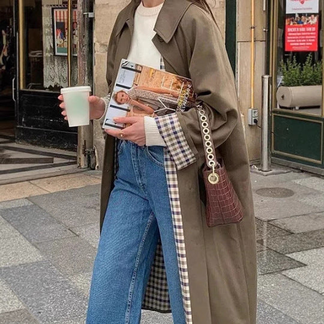 ELIZA & MAREN | CHECK-LINED OVERSIZED TRENCH COAT FOR WOMEN