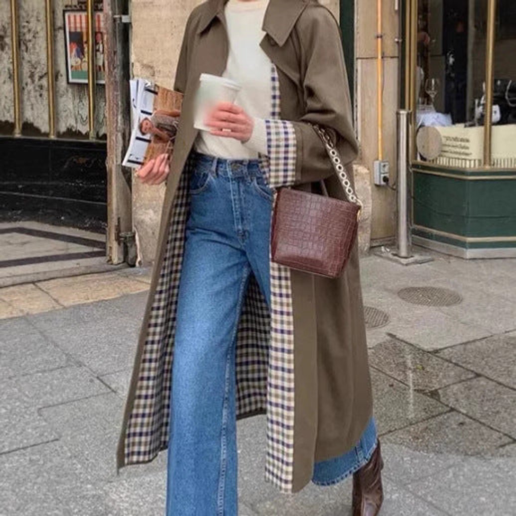 ELIZA & MAREN | CHECK-LINED OVERSIZED TRENCH COAT FOR WOMEN