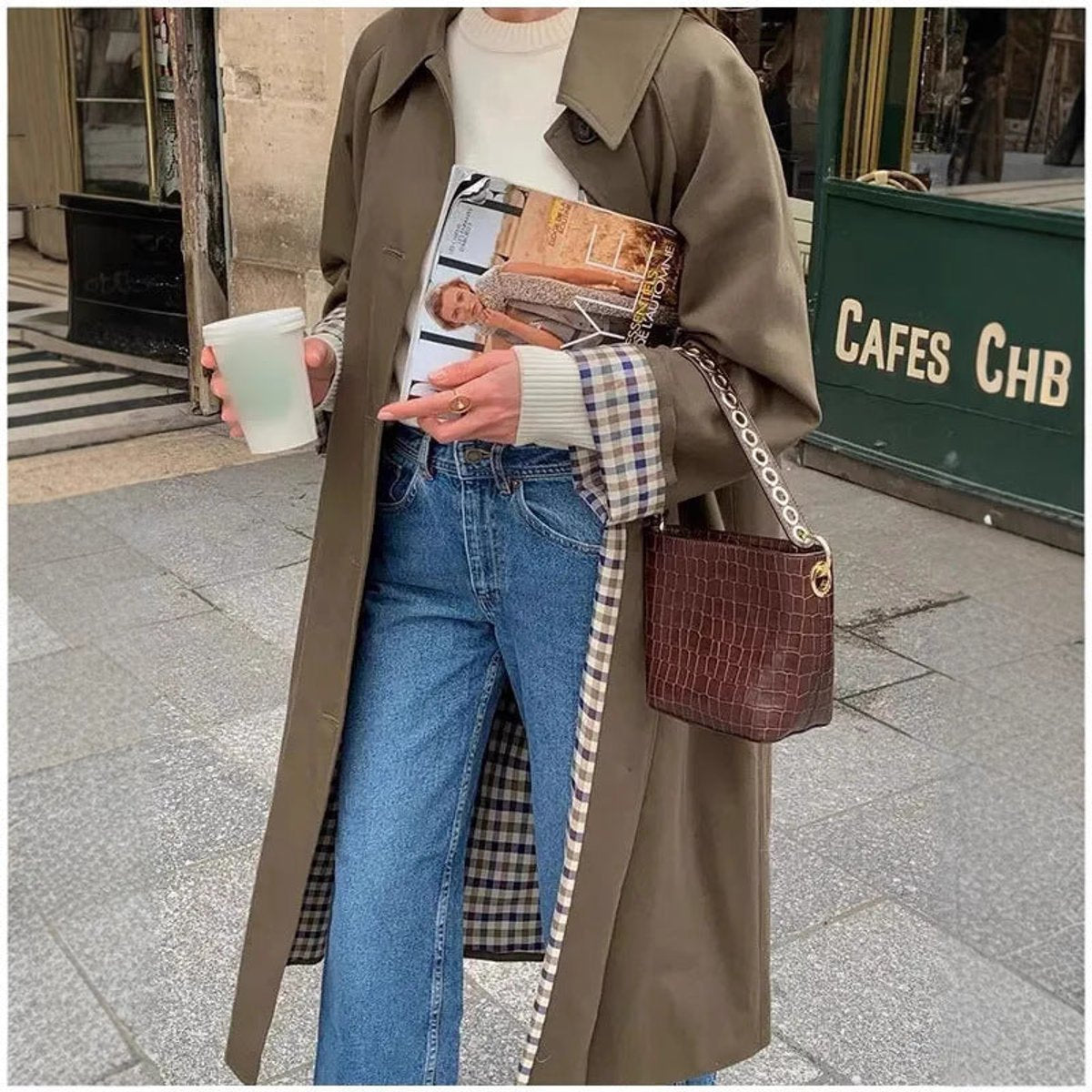 ELIZA & MAREN | CHECK-LINED OVERSIZED TRENCH COAT FOR WOMEN