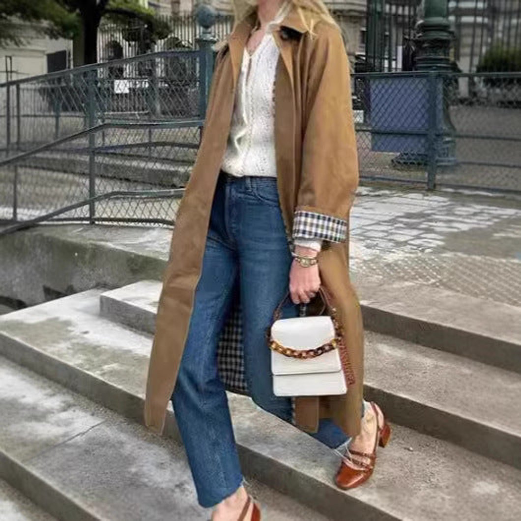 ELIZA & MAREN | CHECK-LINED OVERSIZED TRENCH COAT FOR WOMEN