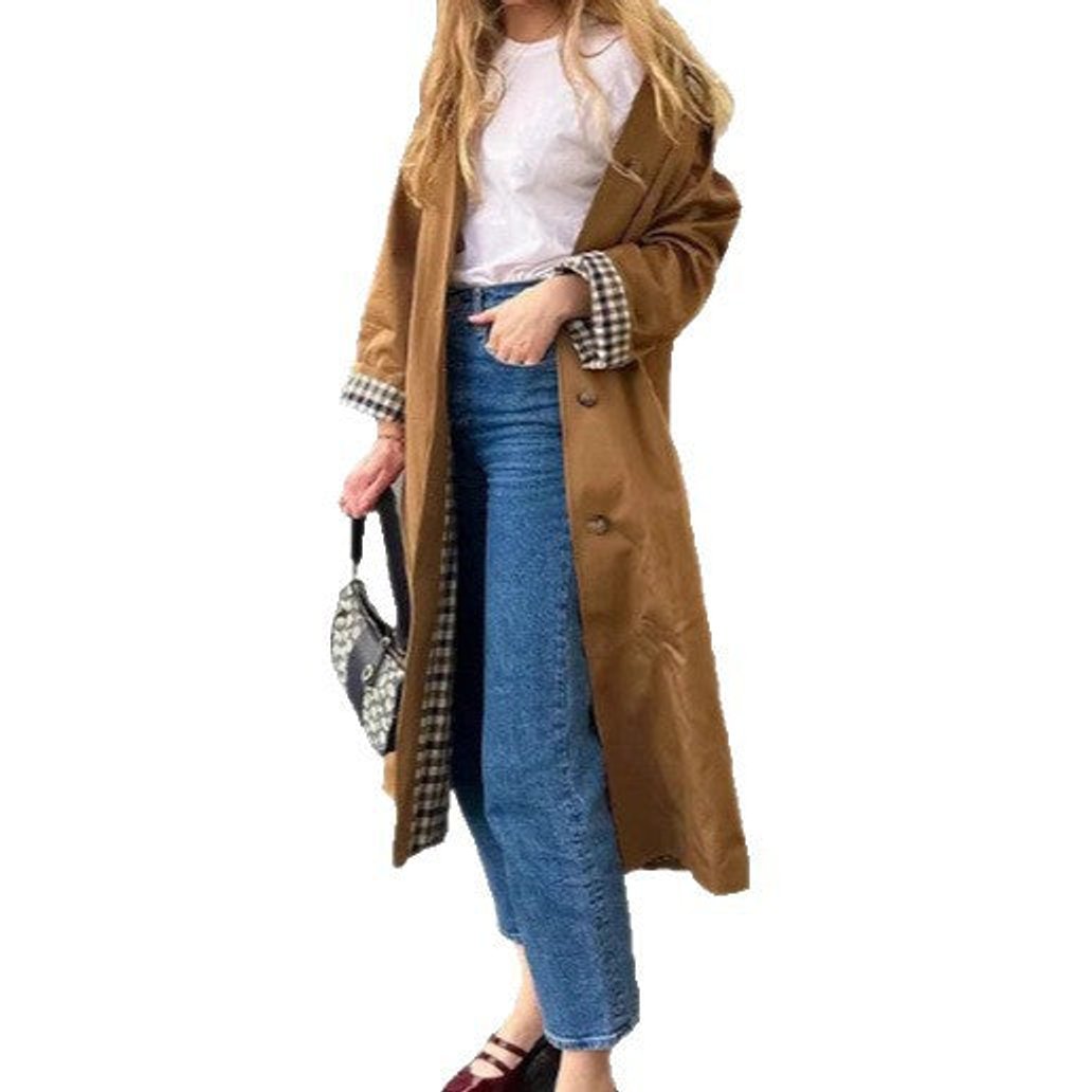 ELIZA & MAREN | CHECK-LINED OVERSIZED TRENCH COAT FOR WOMEN