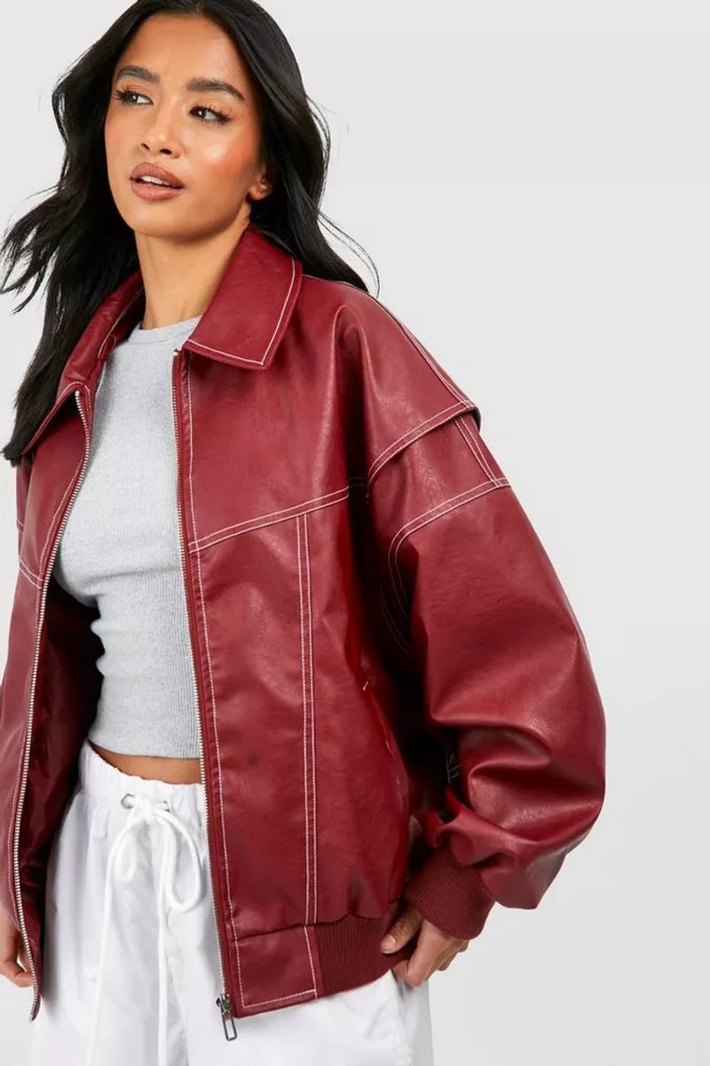 ELIZA & MAREN | CONTRAST STITCH BOMBER JACKET FOR WOMEN