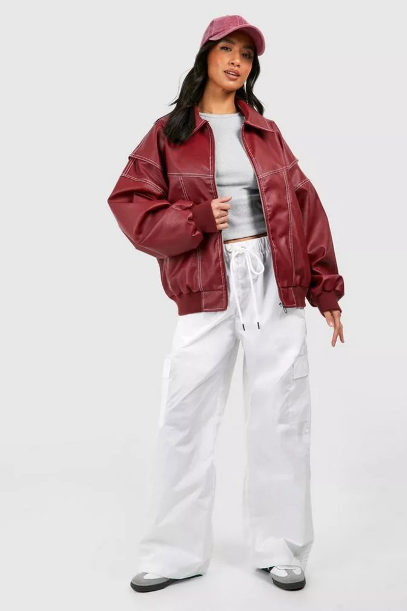 ELIZA & MAREN | CONTRAST STITCH BOMBER JACKET FOR WOMEN