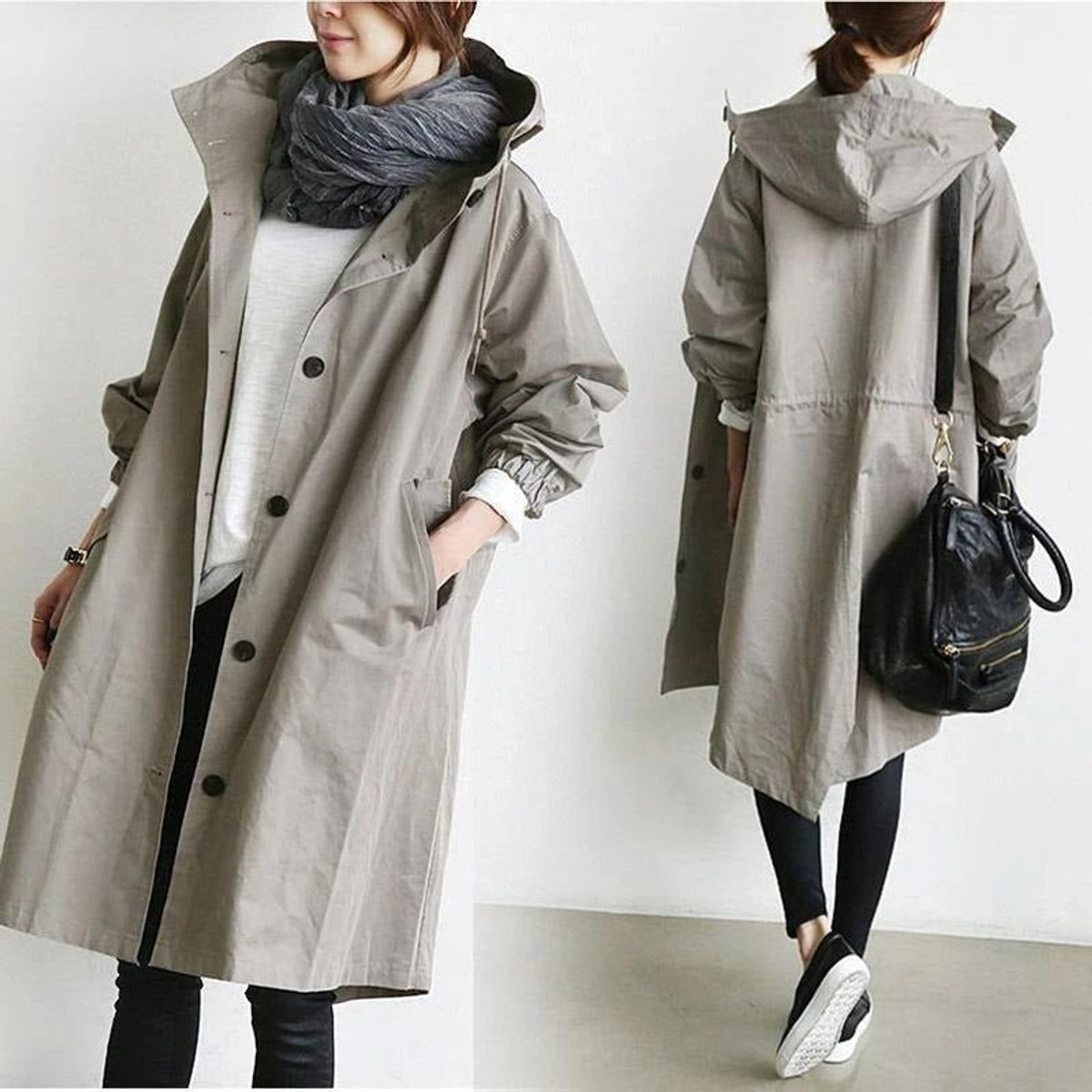 ELIZA & MAREN | OVERSIZED HOODED BUTTON COAT FOR WOMEN