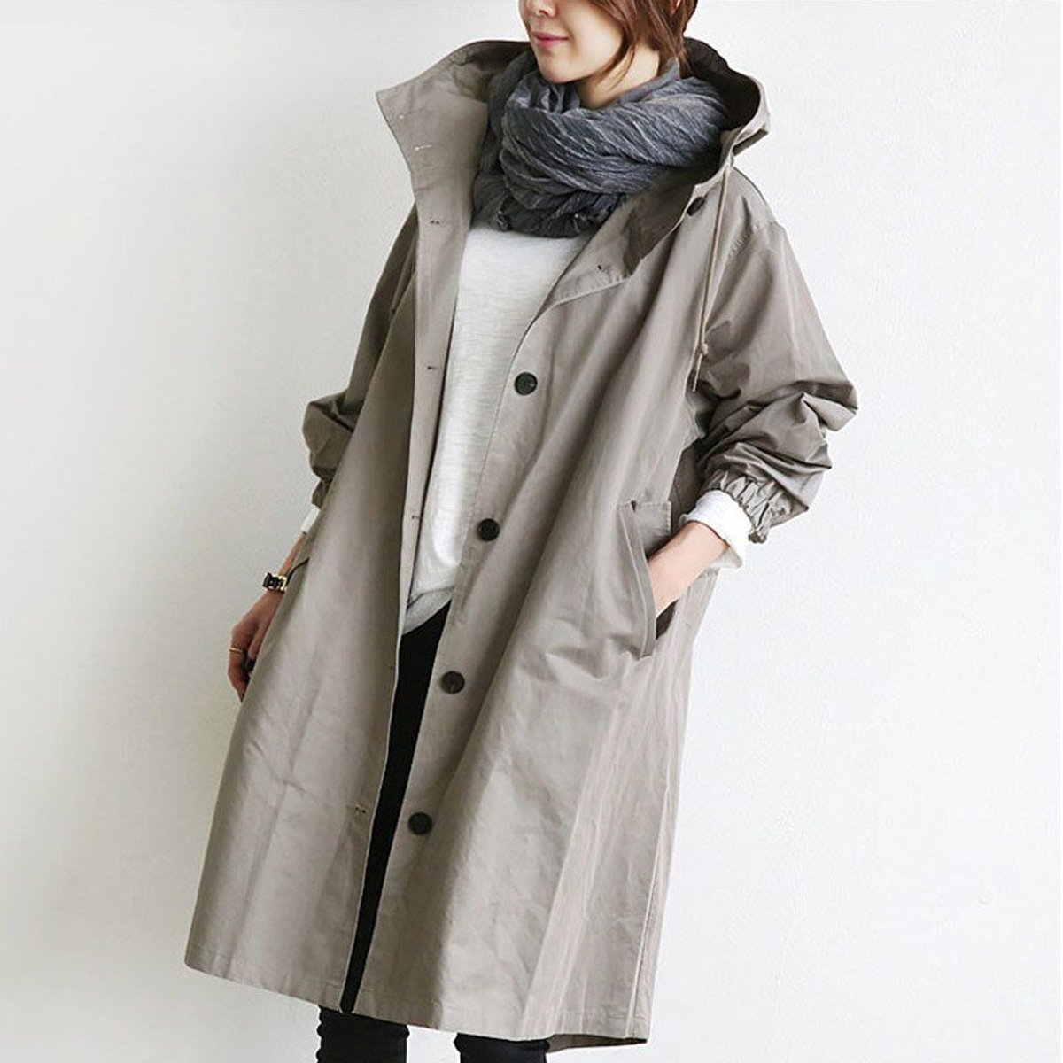 ELIZA & MAREN | OVERSIZED HOODED BUTTON COAT FOR WOMEN