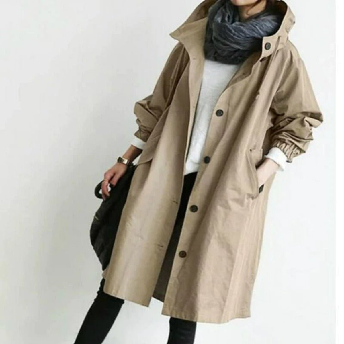 ELIZA & MAREN | OVERSIZED HOODED BUTTON COAT FOR WOMEN
