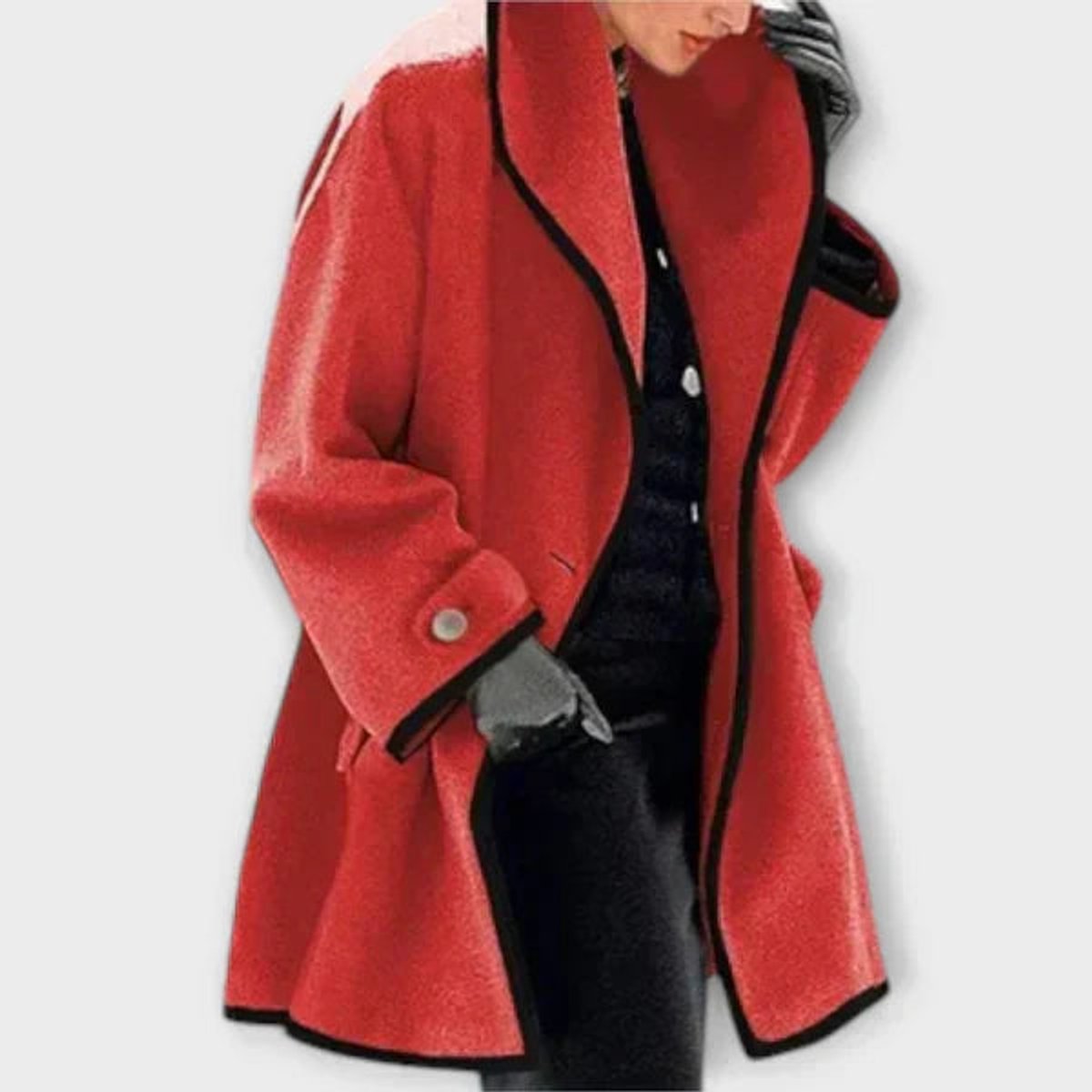 ELIZA & MAREN | OVERSIZED CONTRAST TRIM COAT FOR WOMEN