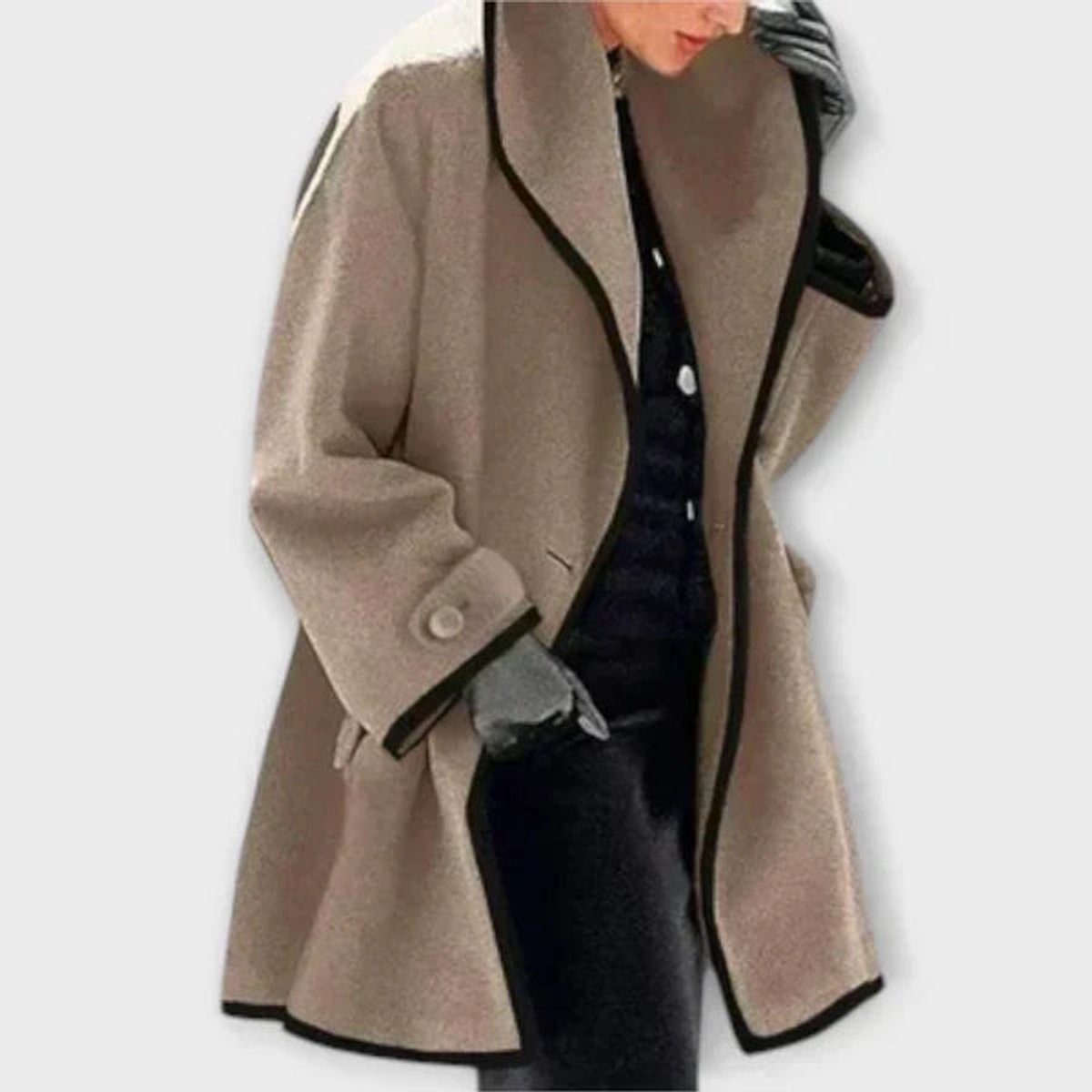 ELIZA & MAREN | OVERSIZED CONTRAST TRIM COAT FOR WOMEN